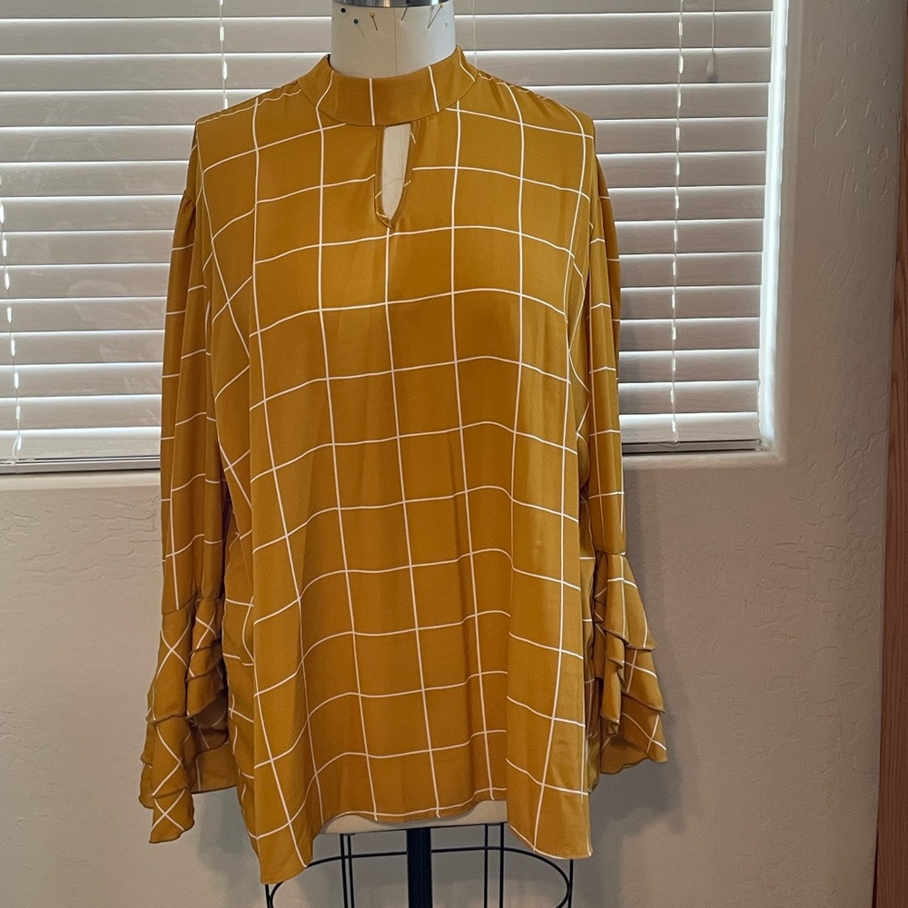 Mustard Yellow Grid Pattern Women's Top